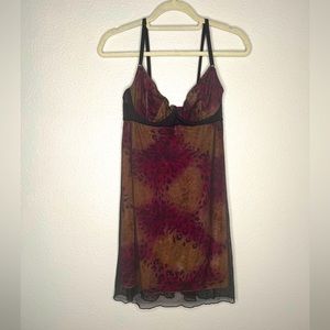 Victoria Secret Y2K Floral and Leopard Print Mesh Overlay Mini Dress Size L